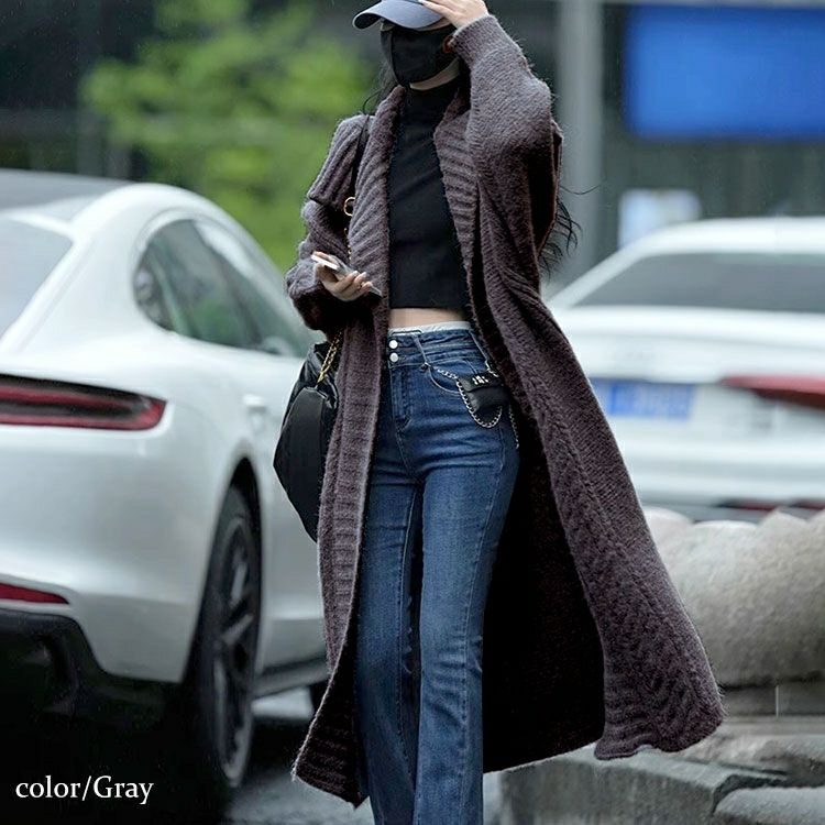 大きいサイズ レディース 編み地切替えドロップショルダーニットコーディガン　sn-00002