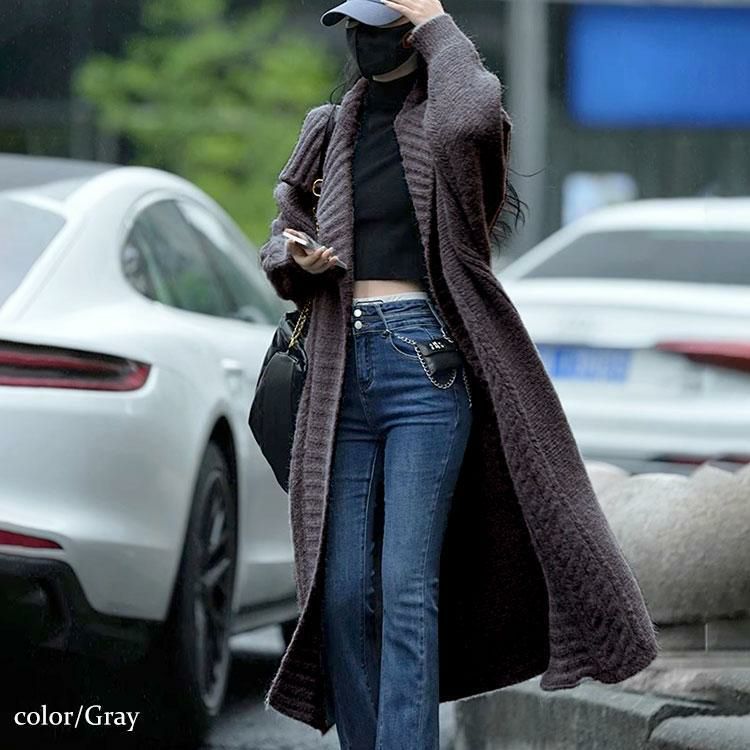 大きいサイズ レディース 編み地切替えドロップショルダーニットコーディガン　sn-00002 グレー