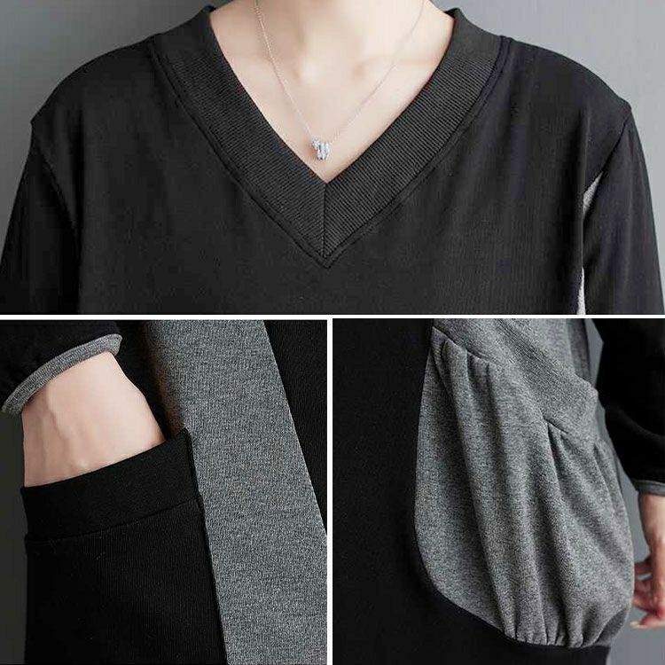 大きいサイズ レディース Vネックバイカラーワンピース　goldy-1430