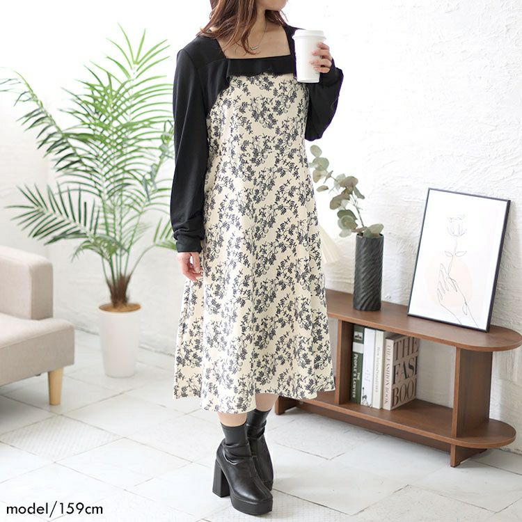 大きいサイズ レディース 花柄切替えワンピース　goldy-1425