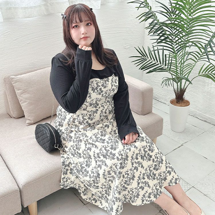 大きいサイズ レディース 花柄切替えワンピース　goldy-1425