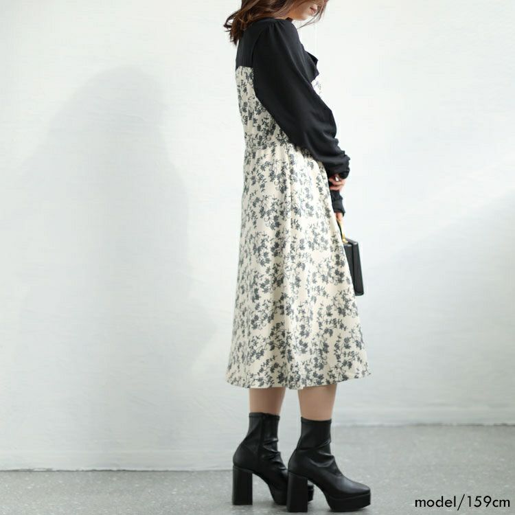 大きいサイズ レディース 花柄切替えワンピース　goldy-1425