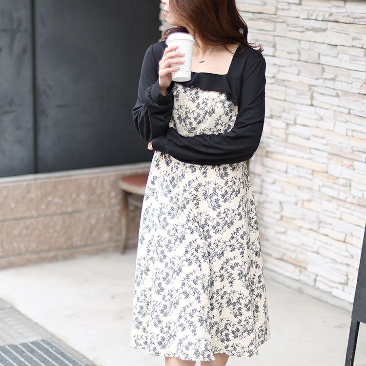 大きいサイズ レディース 花柄切替えワンピース　goldy-1425