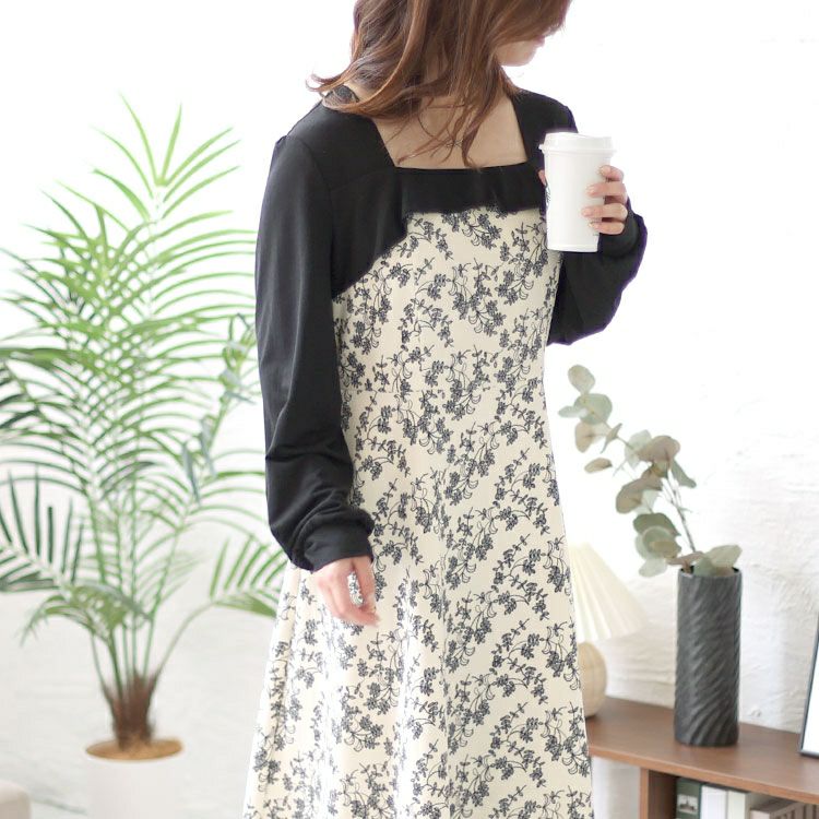 大きいサイズ レディース 花柄切替えワンピース　goldy-1425