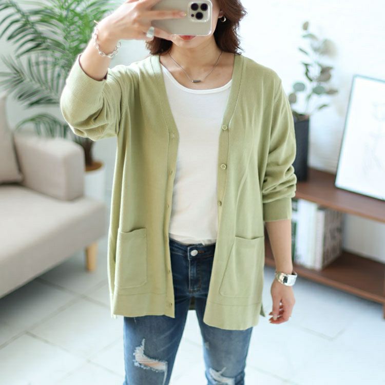 大きいサイズ レディース サイドスリットVネックニットカーディガン　cpdai-640354