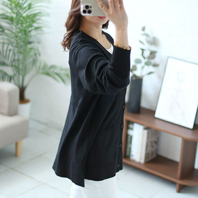 大きいサイズ レディース サイドスリットVネックニットカーディガン　cpdai-640354