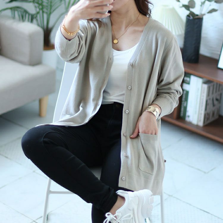 大きいサイズ レディース サイドスリットVネックニットカーディガン　cpdai-640354