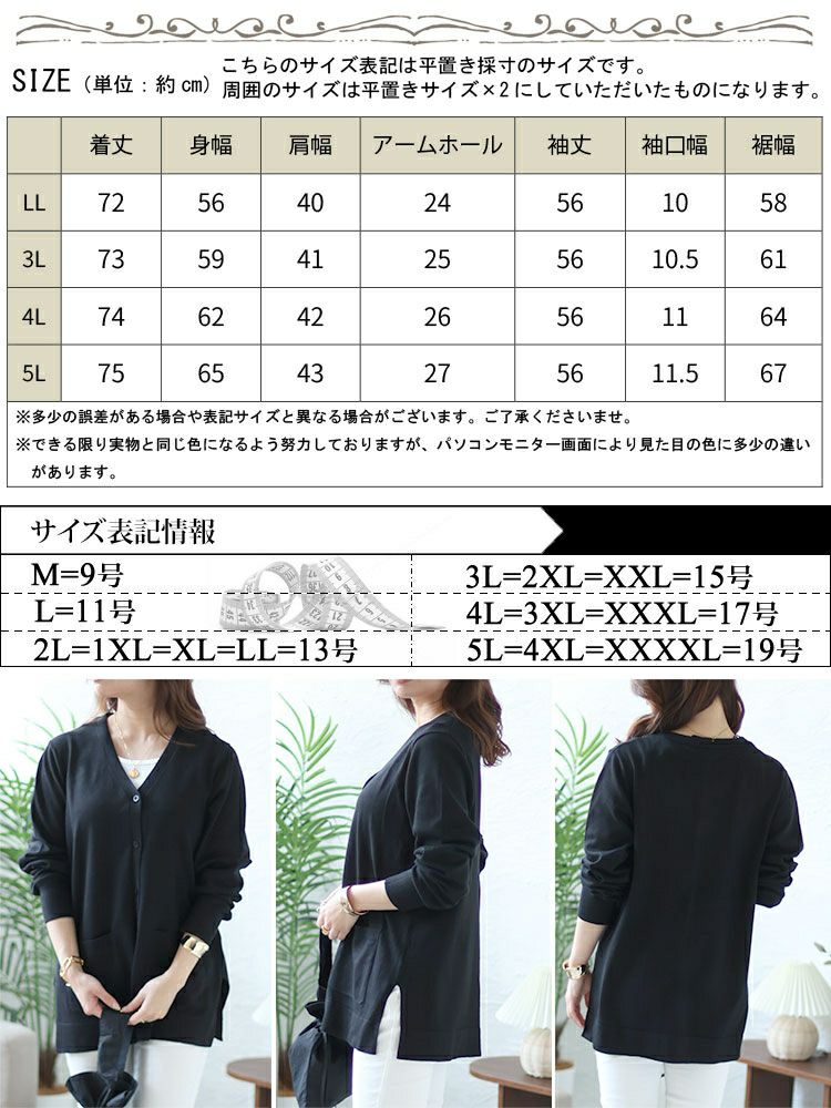 大きいサイズ レディース サイドスリットVネックニットカーディガン　cpdai-640354