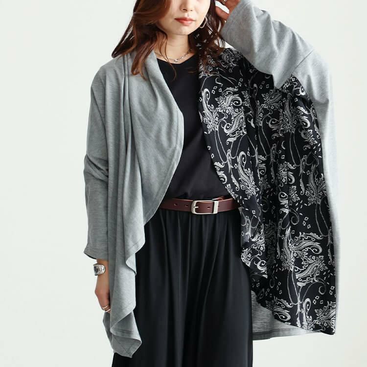 大きいサイズ レディース ドルマンアシメカーディガン　fem-440 グレー