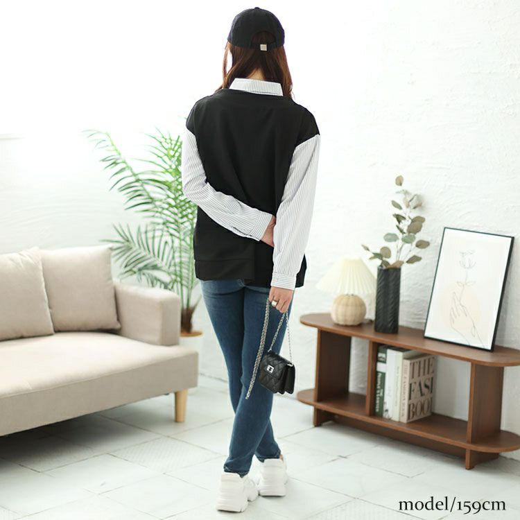 大きいサイズ レディース ストライプシャツフェイクプルオーバー　cpdai-658335 【メール便可】