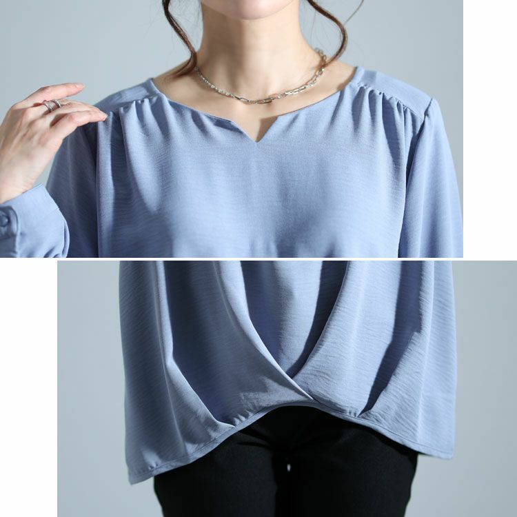 大きいサイズ レディース キーネックタケノコタックブラウス　cpdai-640346 【メール便可】