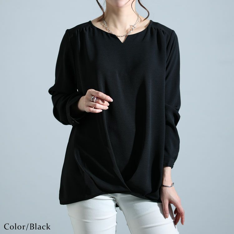 大きいサイズ レディース キーネックタケノコタックブラウス　cpdai-640346 【メール便可】