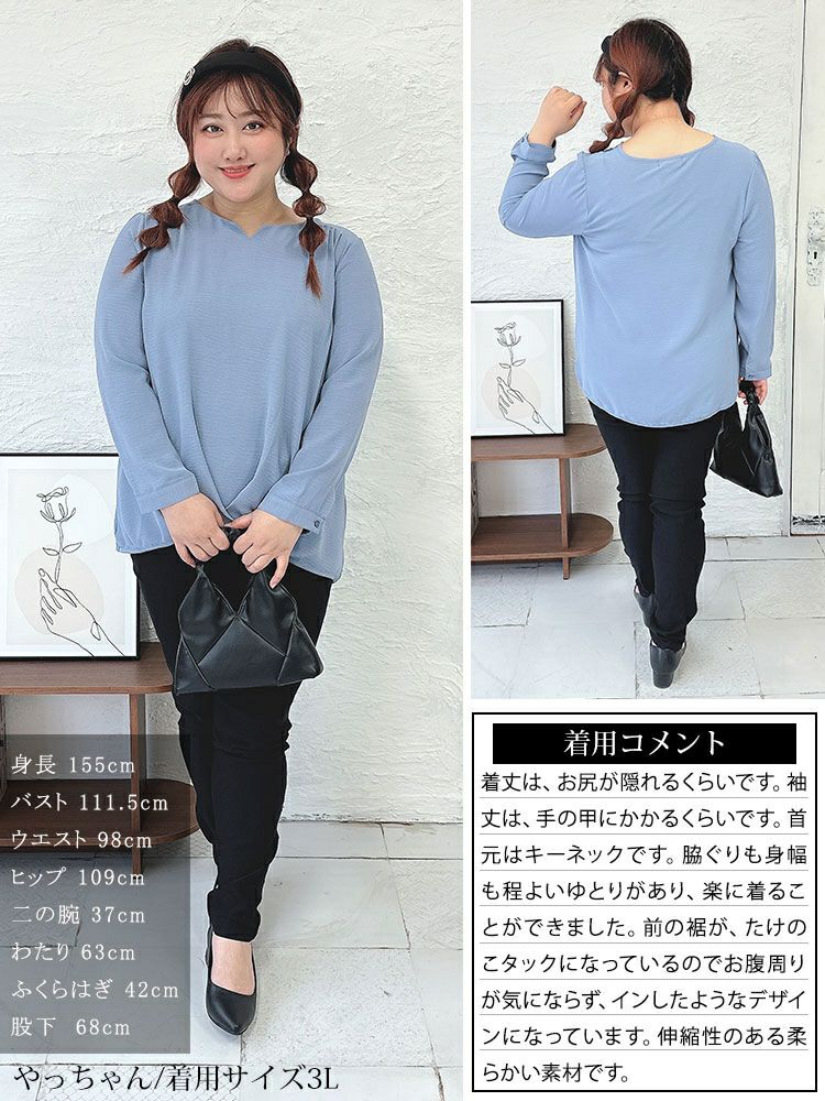 大きいサイズ レディース キーネックタケノコタックブラウス　cpdai-640346 【メール便可】