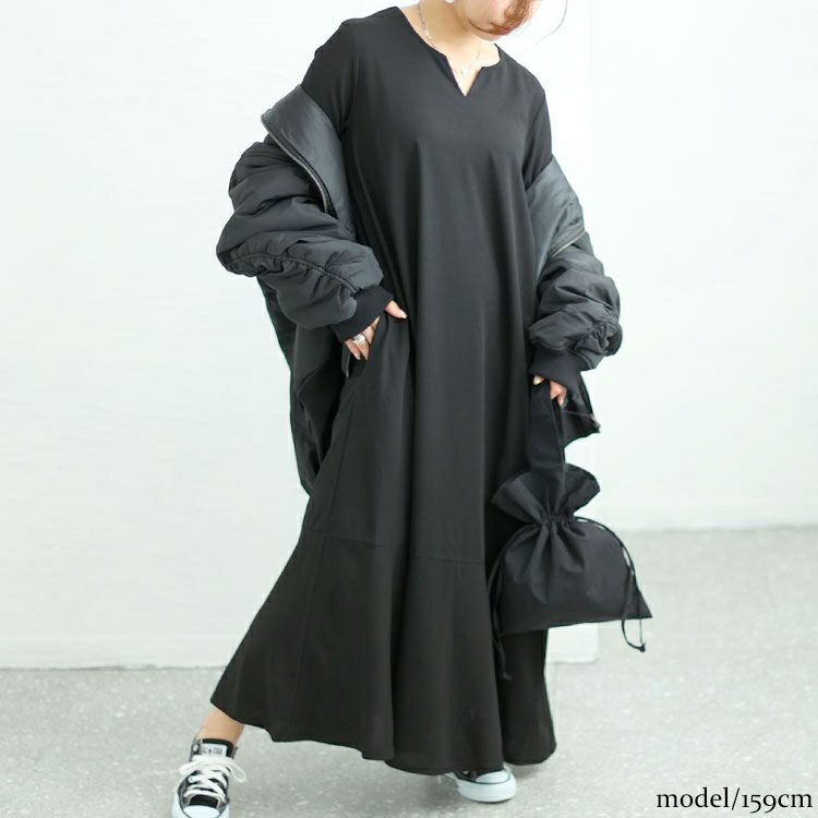 大きいサイズ レディース キーネックワッフルマーメイドワンピース　maru-6745