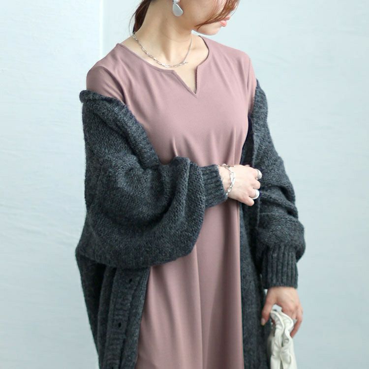 大きいサイズ レディース キーネックワッフルマーメイドワンピース　maru-6745