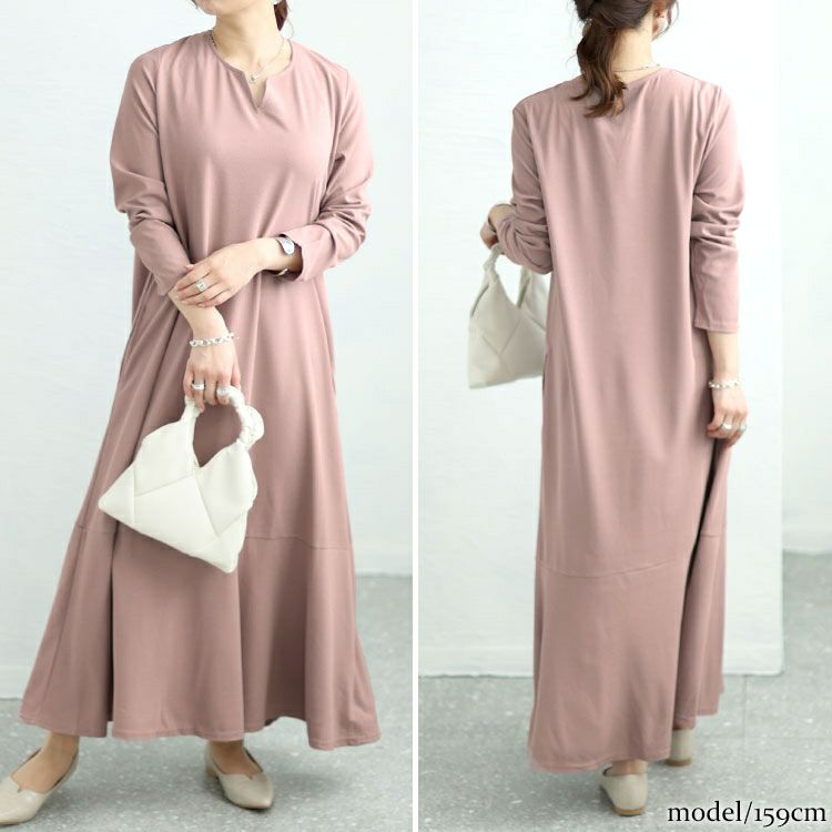 大きいサイズ レディース キーネックワッフルマーメイドワンピース　maru-6745