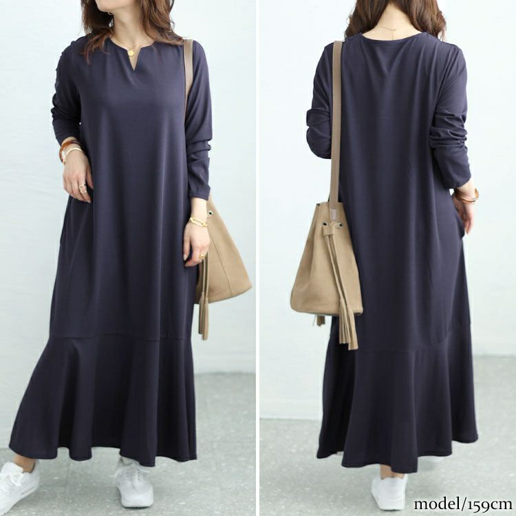 大きいサイズ レディース キーネックワッフルマーメイドワンピース　maru-6745