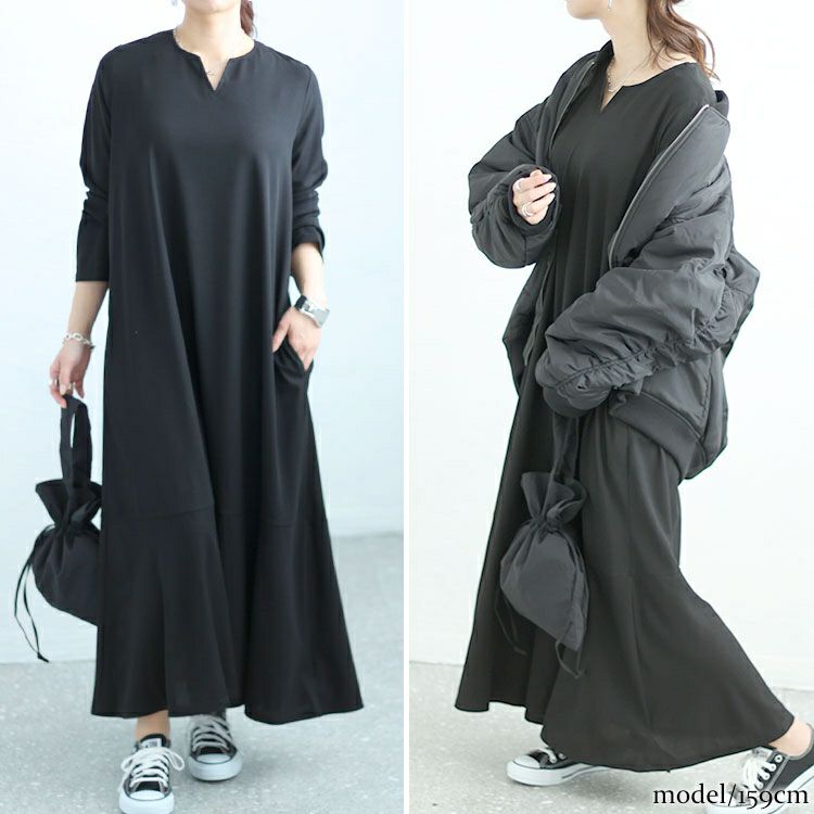 大きいサイズ レディース キーネックワッフルマーメイドワンピース　maru-6745