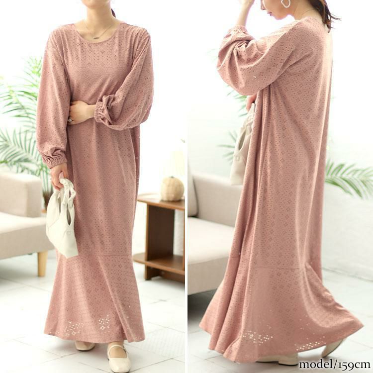 大きいサイズ レディース 前後2way刺繍使いマーメイドワンピース　maru-6738 モーブピンク