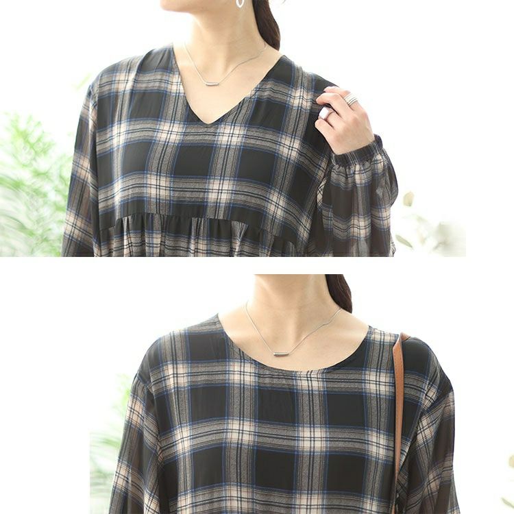 大きいサイズ レディース 前後2wayチェック柄ティアードワンピース　maru-6736