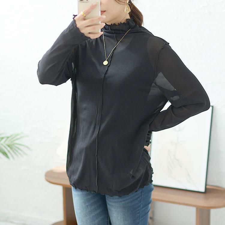 大きいサイズ レディース 指穴メロウシアートップス　maru-6725 【メール便可】 ブラック