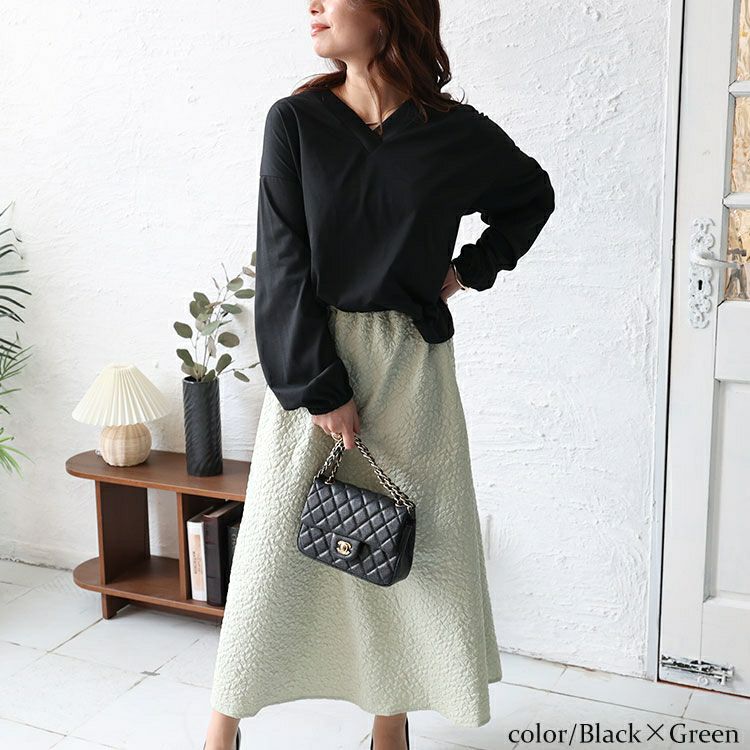 大きいサイズ レディース フクレジャガードドッキングワンピース　fem-457