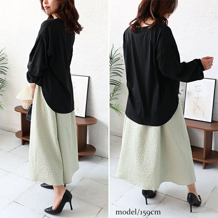 大きいサイズ レディース フクレジャガードドッキングワンピース　fem-457