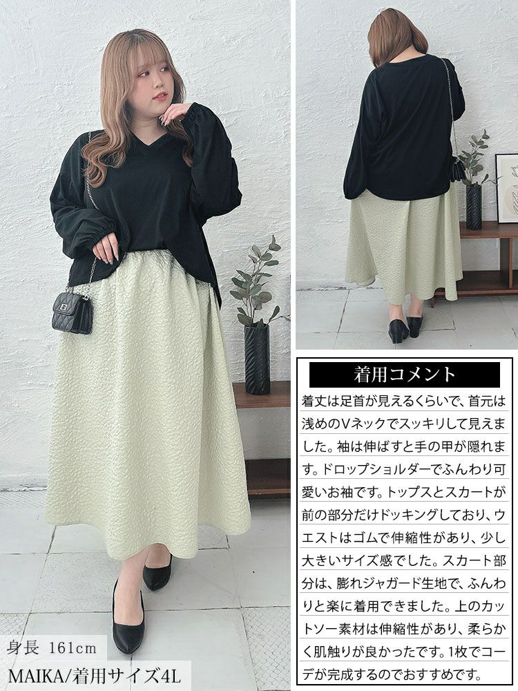 大きいサイズ レディース フクレジャガードドッキングワンピース　fem-457