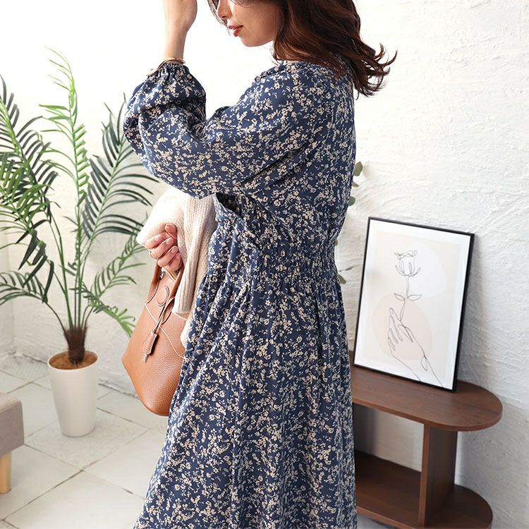 大きいサイズ レディース 小花柄カシュクールワンピース　fem-450