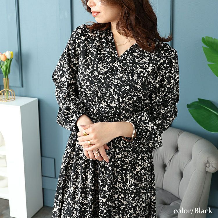 大きいサイズ レディース 小花柄カシュクールワンピース　fem-450