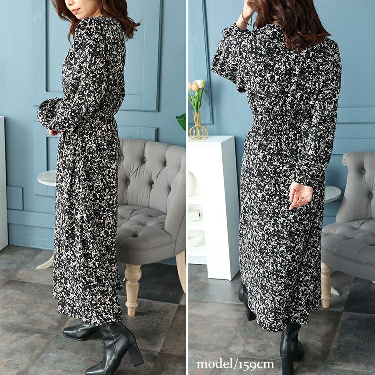 大きいサイズ レディース 小花柄カシュクールワンピース　fem-450