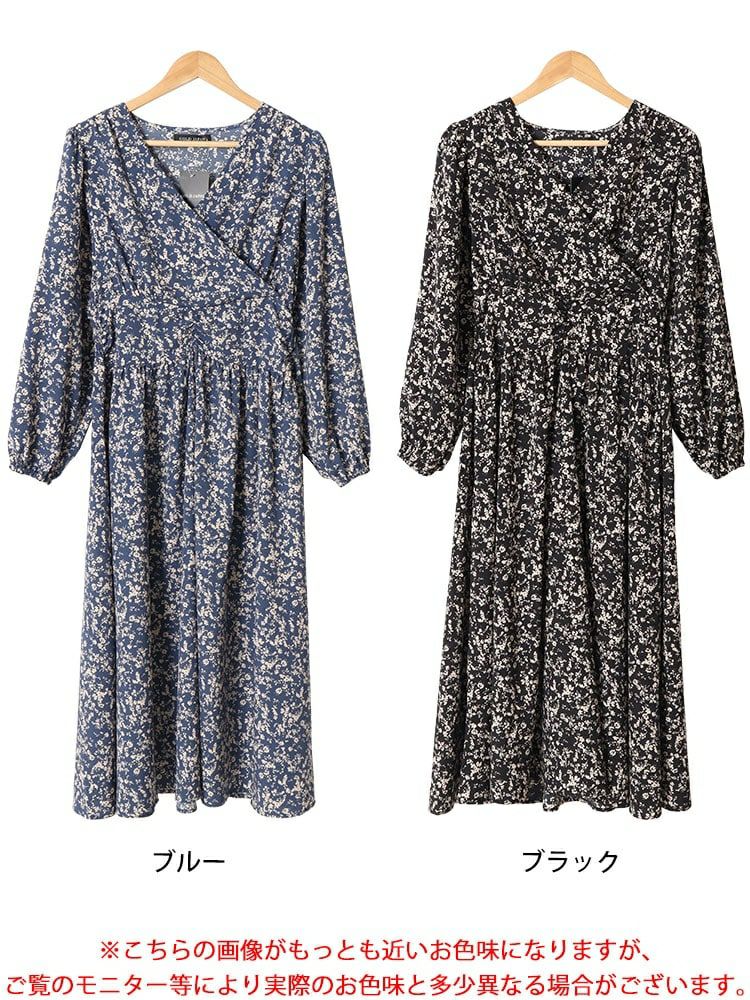 大きいサイズ レディース 小花柄カシュクールワンピース　fem-450