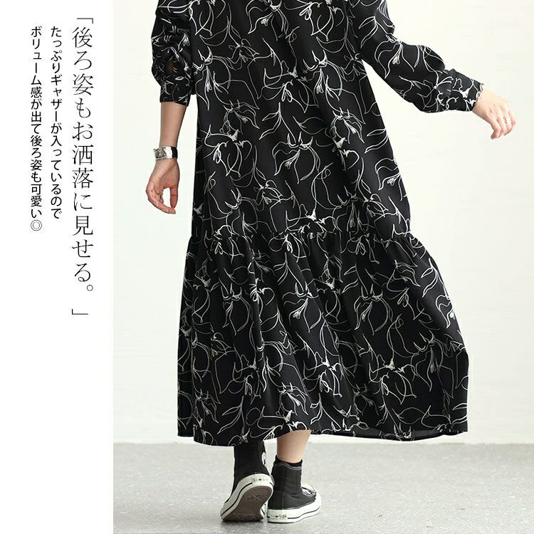 大きいサイズ レディース 花柄ティアードシャツワンピース　fem-439