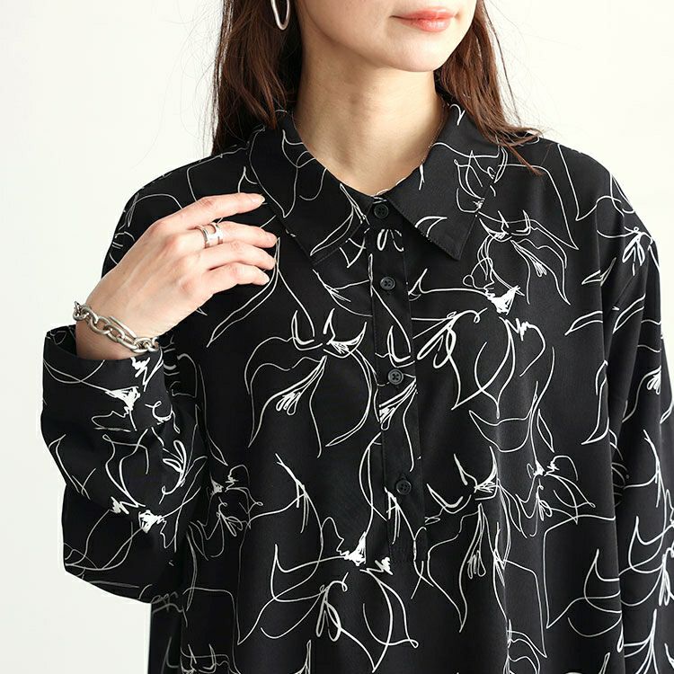 大きいサイズ レディース 花柄ティアードシャツワンピース　fem-439