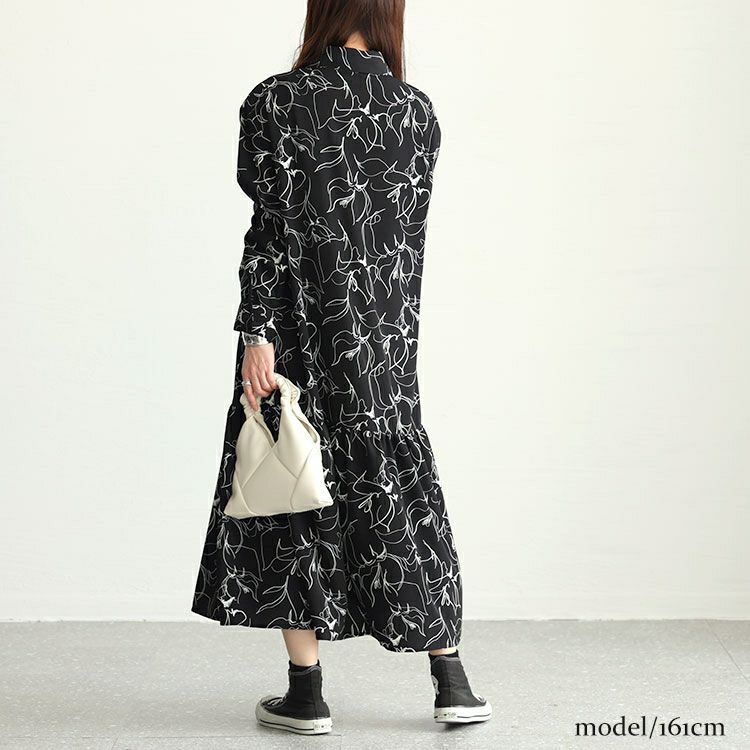 大きいサイズ レディース 花柄ティアードシャツワンピース　fem-439