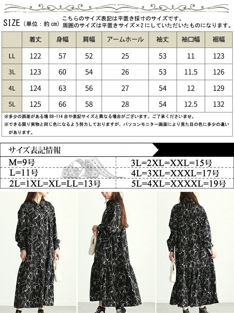 大きいサイズ レディース 花柄ティアードシャツワンピース　fem-439