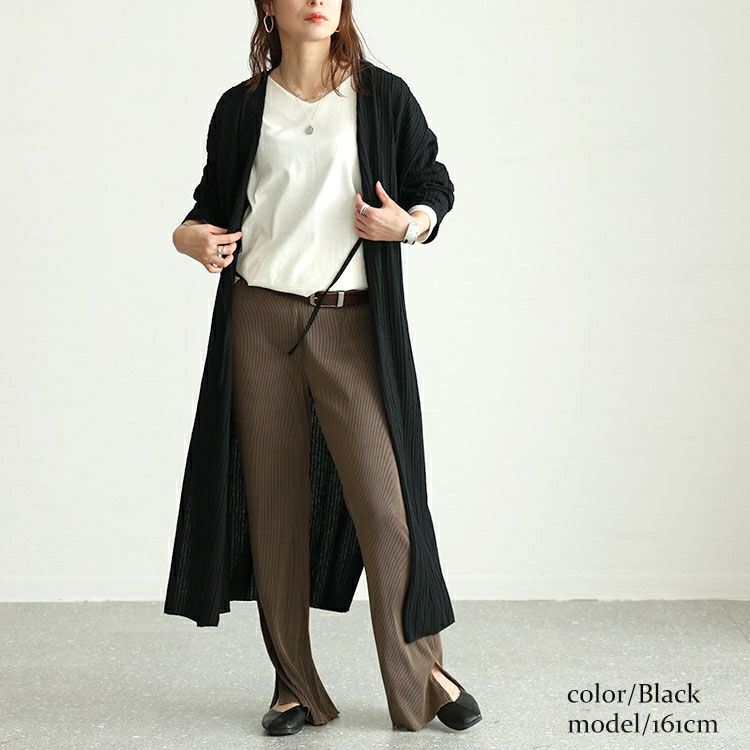 大きいサイズ レディース ストライプジャガードロングカーディガン　cast-5542022