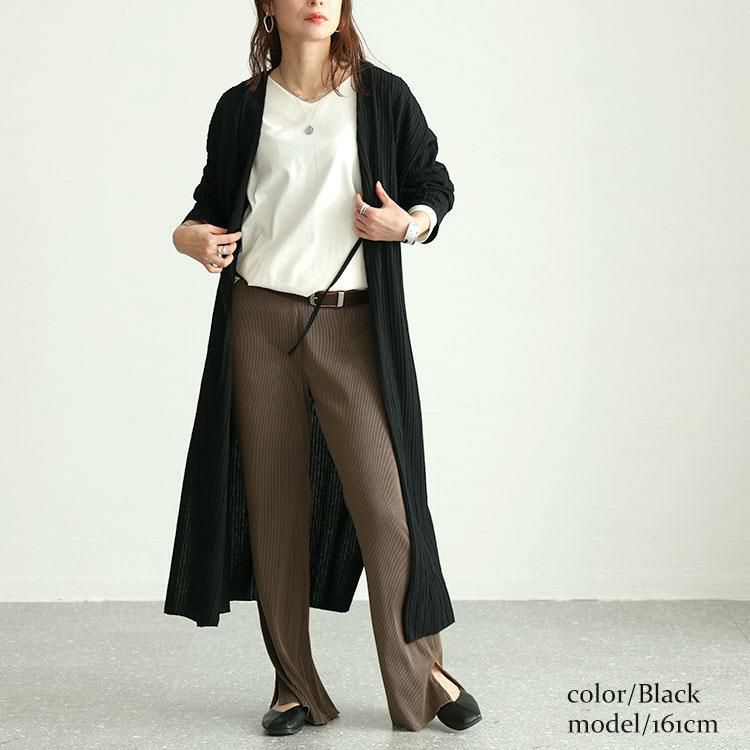 大きいサイズ レディース ストライプジャガードロングカーディガン　cast-5542022 ブラック