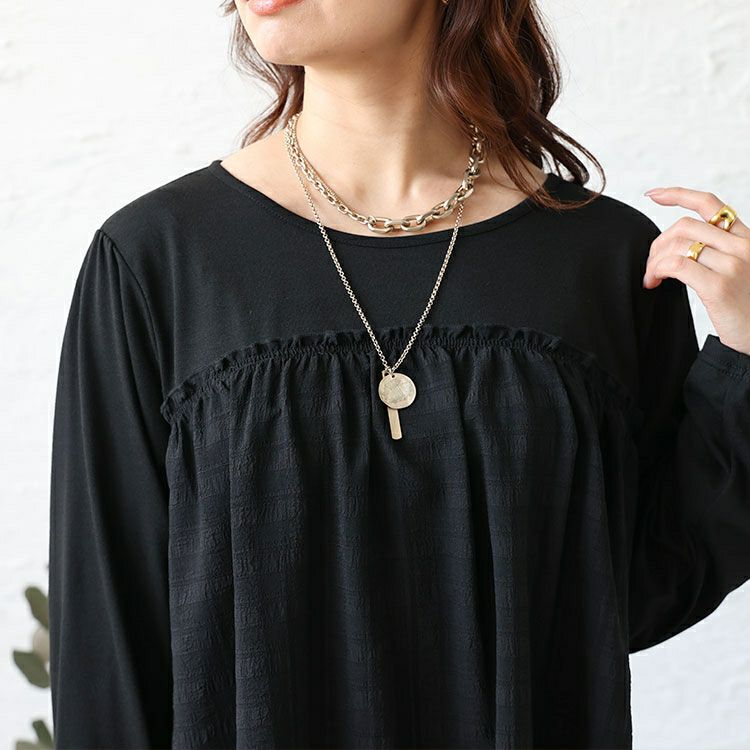 大きいサイズ レディース シアーチェック切り替えチュニック　cast-5542019