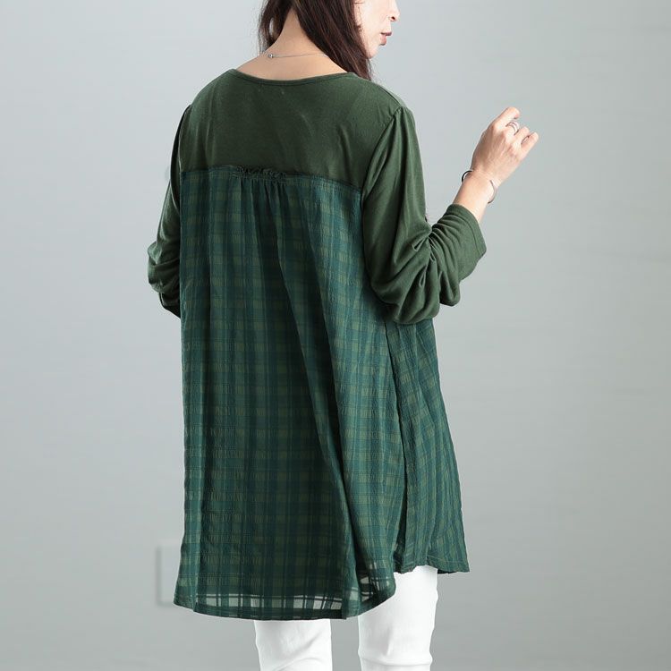 大きいサイズ レディース シアーチェック切り替えチュニック　cast-5542019
