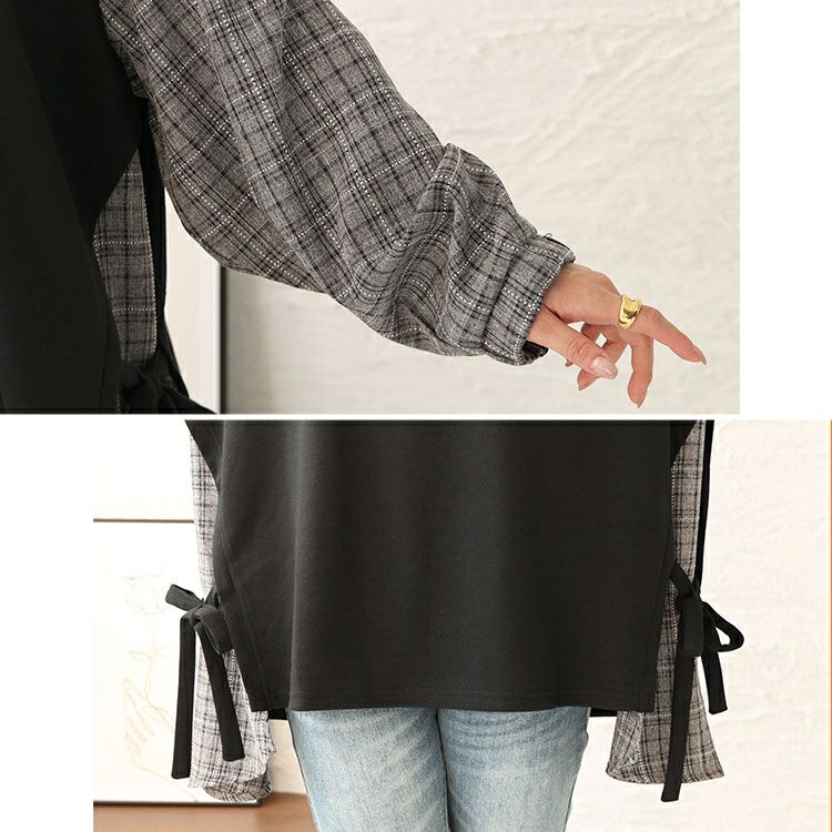 大きいサイズ レディース サイドリボンフェイクレイヤードチュニック　cast-5542017