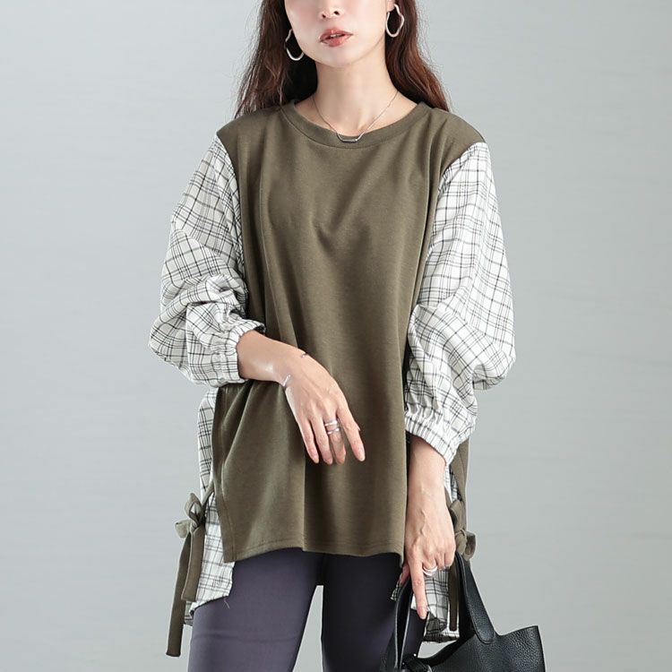 大きいサイズ レディース サイドリボンフェイクレイヤードチュニック　cast-5542017