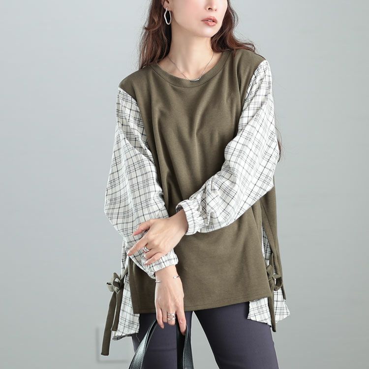 大きいサイズ レディース サイドリボンフェイクレイヤードチュニック　cast-5542017