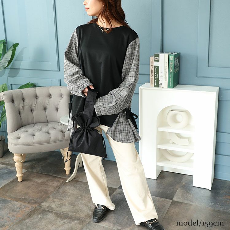 大きいサイズ レディース サイドリボンフェイクレイヤードチュニック　cast-5542017