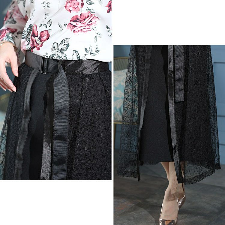 大きいサイズ レディース タイト＆レースフレアレイヤードスカート２点セット　jp500