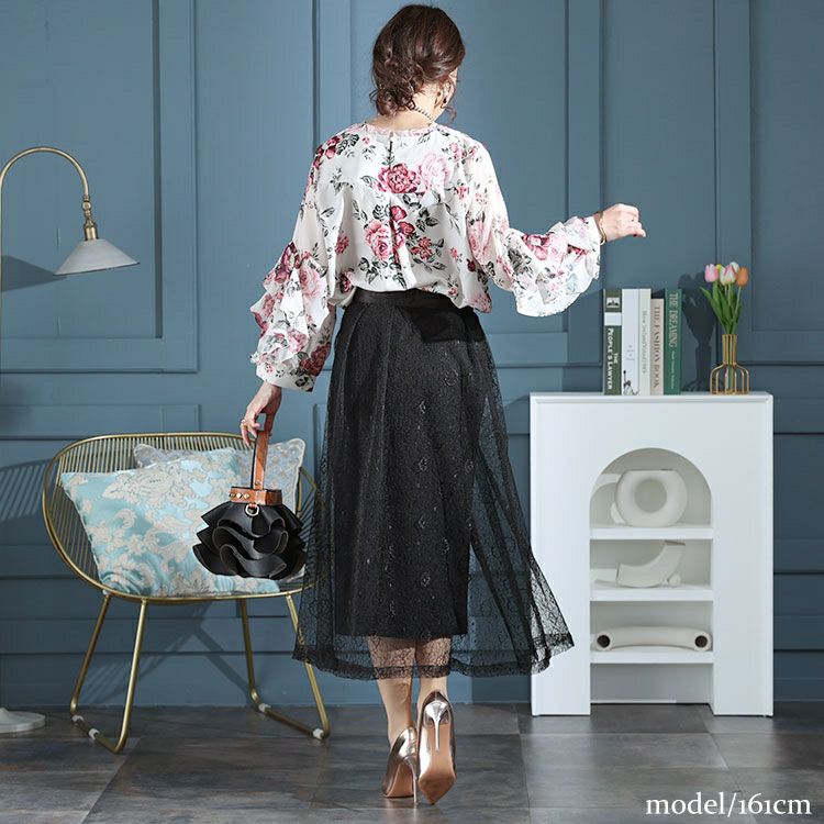 大きいサイズ レディース タイト＆レースフレアレイヤードスカート２点セット　jp500