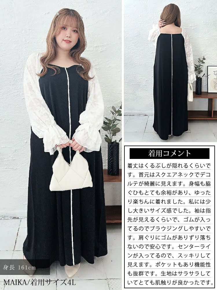 大きいサイズ レディース キャンディースリーブパイピングワンピース　maru-30001