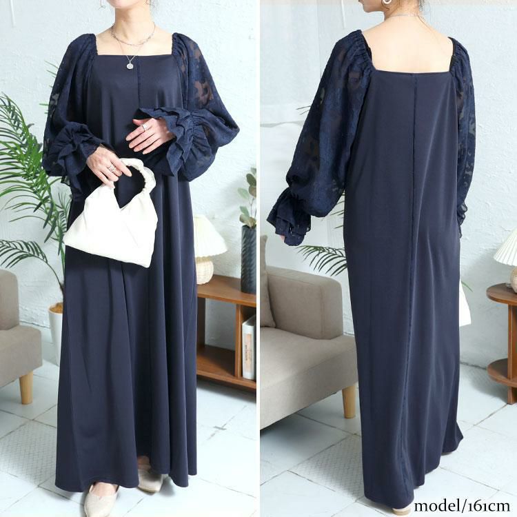 大きいサイズ レディース キャンディースリーブパイピングワンピース　maru-30001 ネイビー