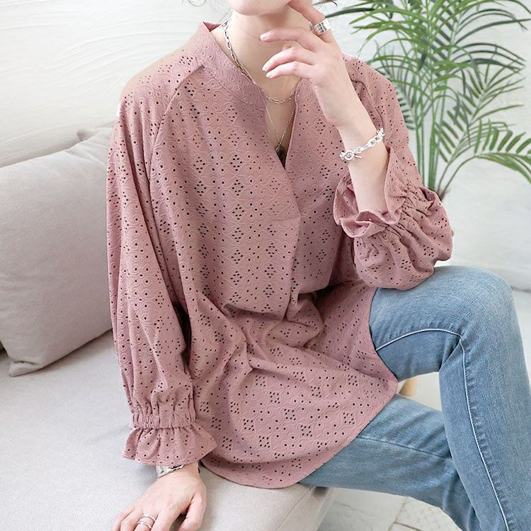 大きいサイズ レディース ストレッチレースドルマンブラウス　maru-6737