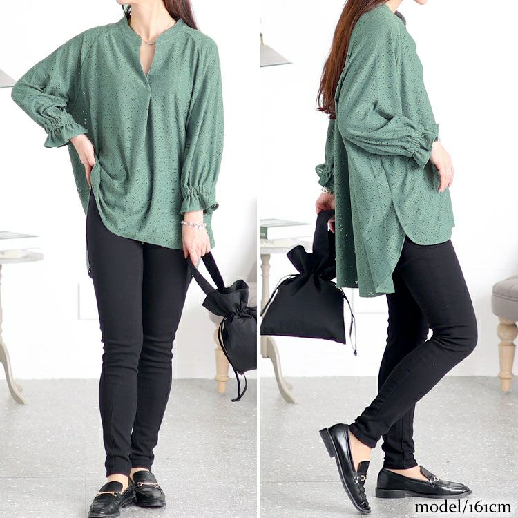 大きいサイズ レディース ストレッチレースドルマンブラウス　maru-6737